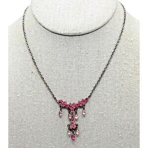 New VIESTE Pink Austrian Crystal Dangle Pendant Necklace Genuine Gems 16-18" NWT